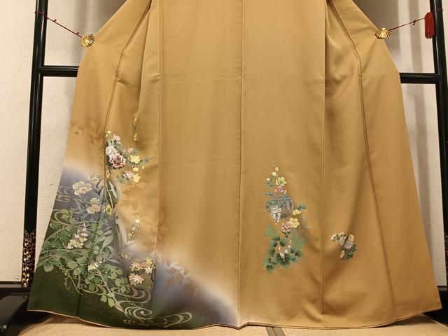 平和屋着物●訪問着　螺鈿　雪輪群れ鶴枝花文　暈し染め　金銀彩　正絹　逸品　AABI3078ph