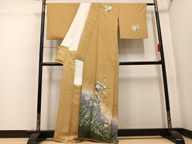 平和屋着物●訪問着　螺鈿　雪輪群れ鶴枝花文　暈し染め　金銀彩　正絹　逸品　AABI3078ph