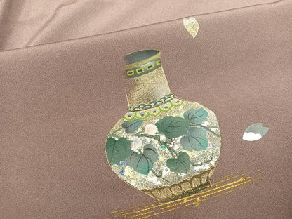 平和屋着物●螺鈿作家　藤本隆士　訪問着　手描き　陶器花文　暈し染め　金銀彩　正絹　逸品　AABI3080ph