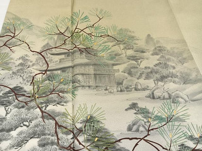 平和屋着物●訪問着　作家物　金閣寺　暈し染め　金彩　正絹　逸品　AABI3081ph