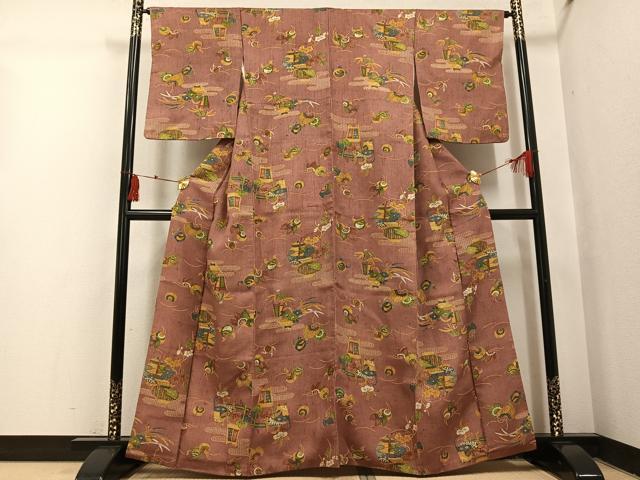 平和屋着物●上質な小紋　生紬　吉祥花文　正絹　逸品　AABI3082ph