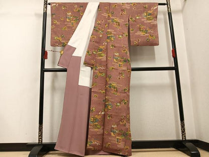 平和屋着物●上質な小紋　生紬　吉祥花文　正絹　逸品　AABI3082ph