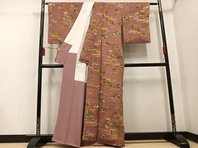 平和屋着物●上質な小紋　生紬　吉祥花文　正絹　逸品　AABI3082ph
