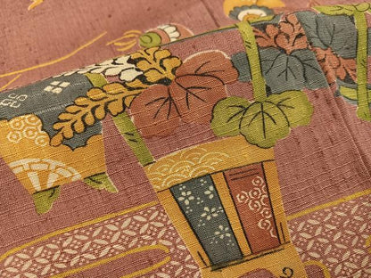 平和屋着物●上質な小紋　生紬　吉祥花文　正絹　逸品　AABI3082ph