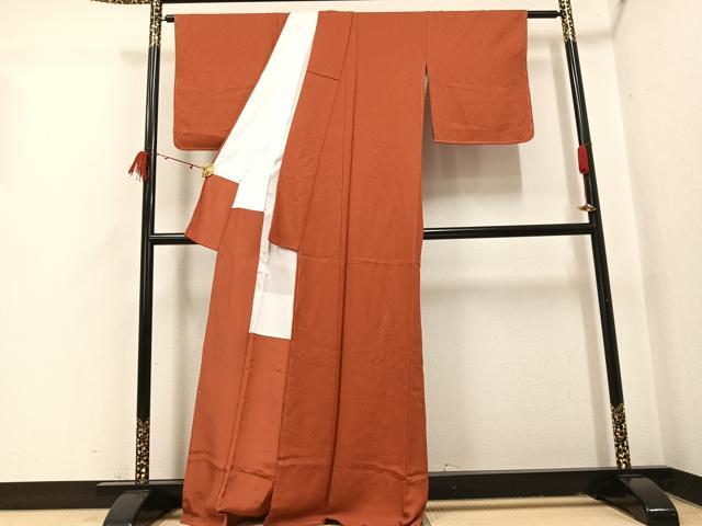 平和屋着物●上質な色無地　樺色　正絹　逸品　未使用　AABI3088ph