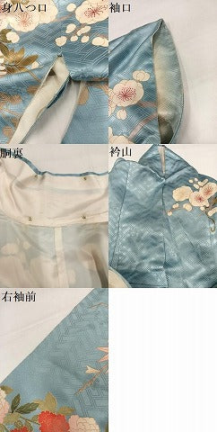 平和屋着物●十日町老舗ブランド　吉澤友禅　吾妻徳穂　振袖　駒刺繍　草花文　金彩　ロング丈　正絹　逸品　AABI3089ph