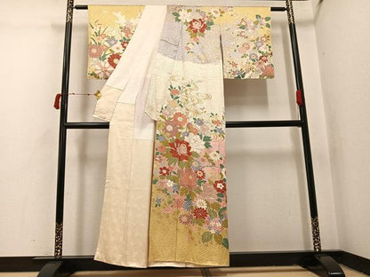 平和屋着物●訪問着　駒刺繍　草花文　暈し染め　金彩　正絹　逸品　AABI3091ph