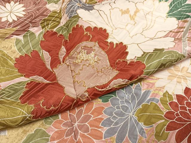 平和屋着物●訪問着　駒刺繍　草花文　暈し染め　金彩　正絹　逸品　AABI3091ph