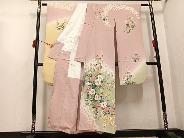 平和屋着物●豪華振袖　友禅　草花文　暈し染め　正絹　逸品　AABI3094ph