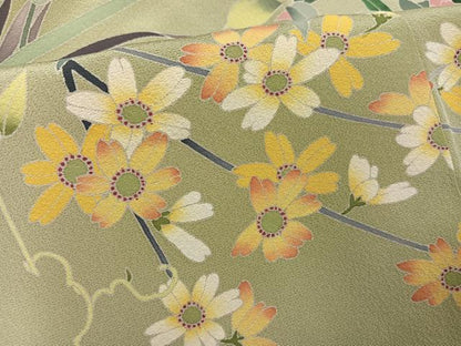 平和屋着物●豪華振袖　友禅　草花文　暈し染め　正絹　逸品　AABI3094ph