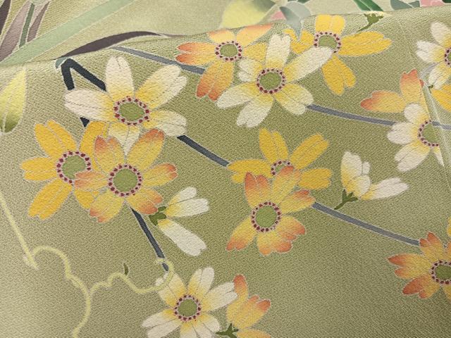 平和屋着物●豪華振袖　友禅　草花文　暈し染め　正絹　逸品　AABI3094ph