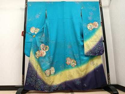 平和屋着物●豪華振袖　花鼓文　暈し染め　金銀彩　銀通し地　正絹　逸品　AABI3095ph