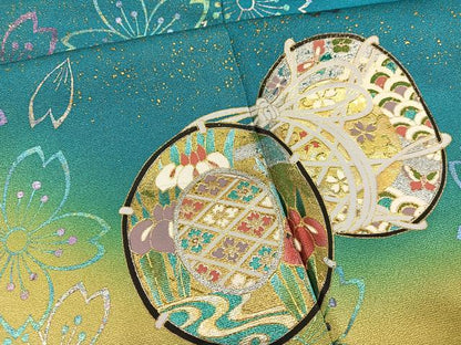 平和屋着物●豪華振袖　花鼓文　暈し染め　金銀彩　銀通し地　正絹　逸品　AABI3095ph