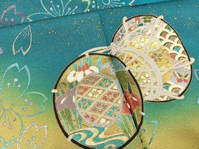 平和屋着物●豪華振袖　花鼓文　暈し染め　金銀彩　銀通し地　正絹　逸品　AABI3095ph