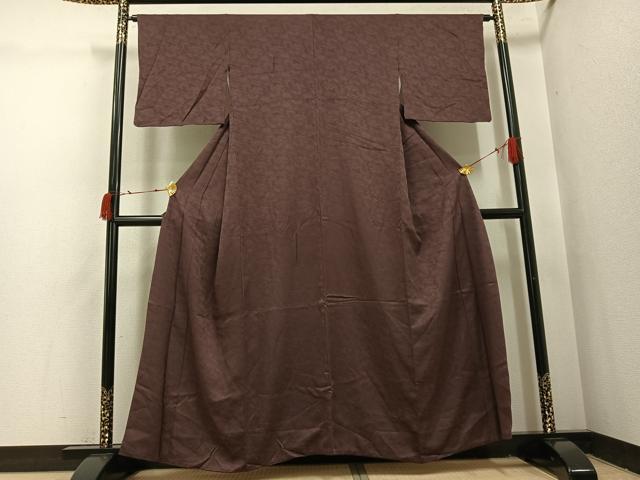 平和屋着物●上質な色無地　立波地紋　濃色　正絹　逸品　AABI3097ph