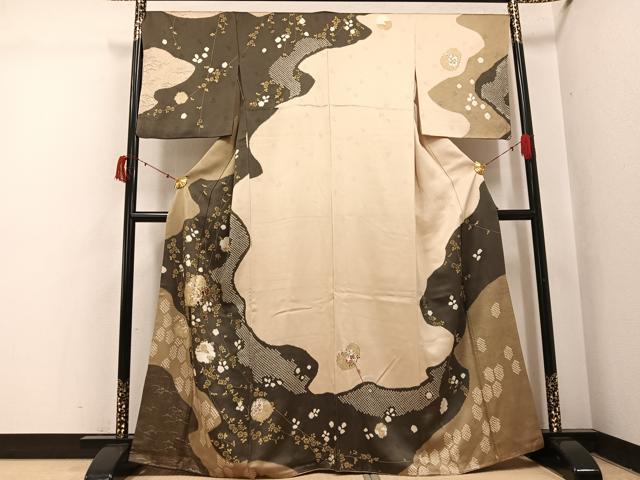 平和屋着物●訪問着　絞り　刺繍　枝花文　金彩　正絹　逸品　AABI3099ph