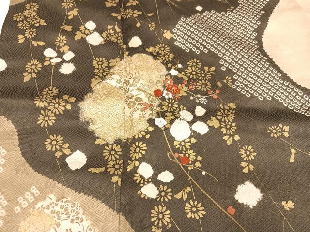 平和屋着物●訪問着　絞り　刺繍　枝花文　金彩　正絹　逸品　AABI3099ph
