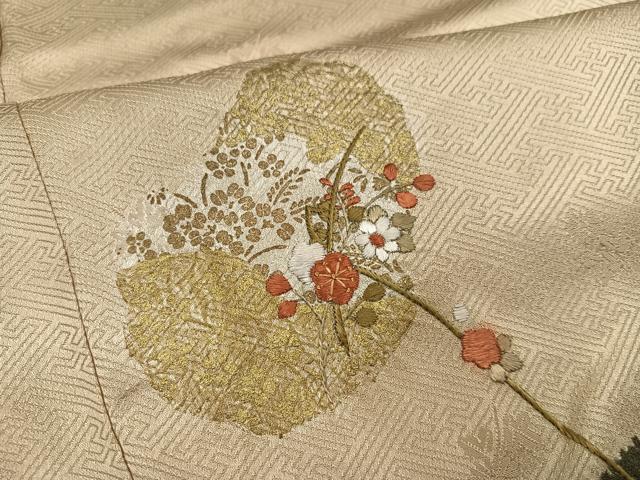 平和屋着物●訪問着　絞り　刺繍　枝花文　金彩　正絹　逸品　AABI3099ph