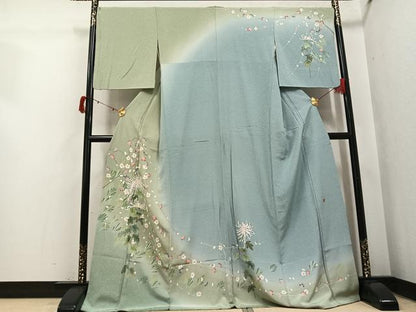 平和屋着物●訪問着　友禅　作家物　枝花文　暈し染め　ロング丈　正絹　逸品　AABI3100ph