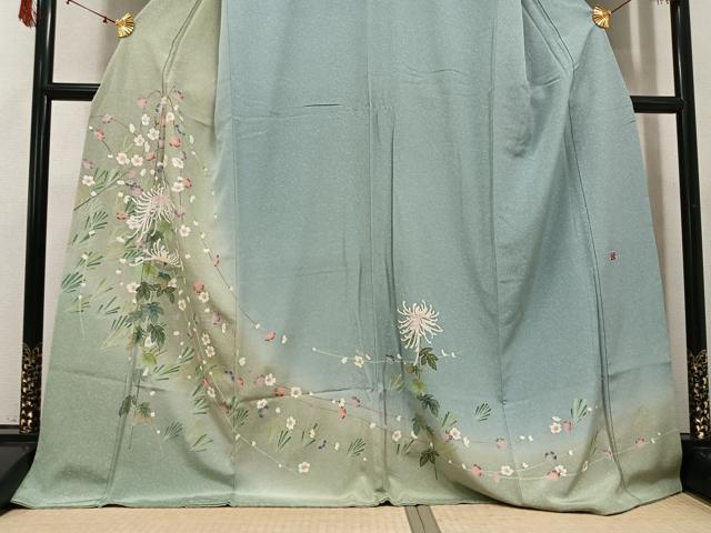 平和屋着物●訪問着　友禅　作家物　枝花文　暈し染め　ロング丈　正絹　逸品　AABI3100ph