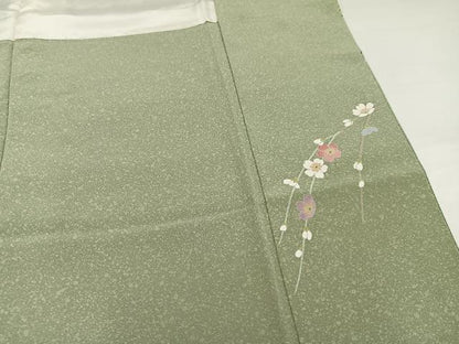 平和屋着物●訪問着　友禅　作家物　枝花文　暈し染め　ロング丈　正絹　逸品　AABI3100ph