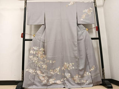 平和屋着物●訪問着　友禅　駒刺繍　松竹梅流水草花文　金彩　正絹　逸品　AABI3101ph