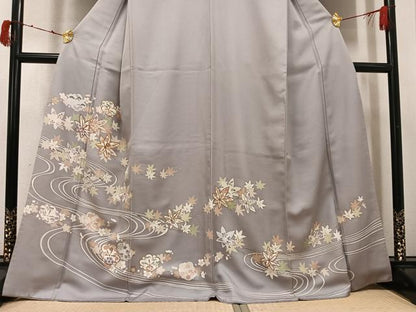 平和屋着物●訪問着　友禅　駒刺繍　松竹梅流水草花文　金彩　正絹　逸品　AABI3101ph