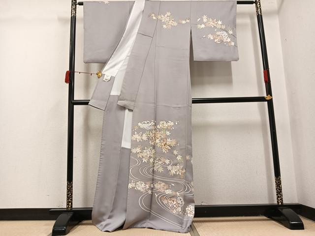 平和屋着物●訪問着　友禅　駒刺繍　松竹梅流水草花文　金彩　正絹　逸品　AABI3101ph
