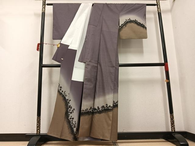 平和屋着物●小西秀樹　本場大島紬　染大島　訪問着　樹林文　暈し染め　さが美扱い　反端付き　正絹　逸品　AABI3103ph