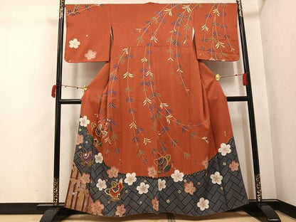 平和屋着物●世界的ファッションデザイナー　山本寛斎　kansaiブランド　訪問着　駒刺繍　草花文　金彩　正絹　逸品　AABI3104ph