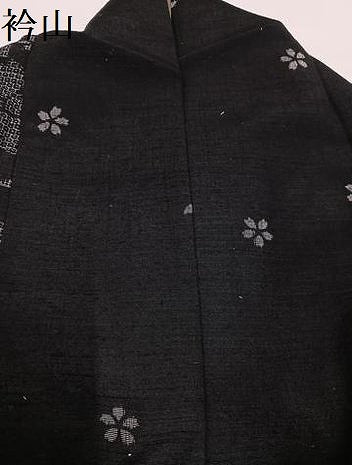 平和屋着物●結城紬　夜桜　黒地　やまと誂製　正絹　逸品　AABI3107ph