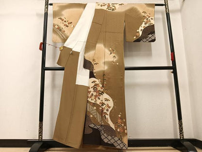 平和屋着物●十日町友禅　関芳　訪問着　草花文　暈し染め　金彩　やまと誂製　反端付き　正絹　逸品　AABI3108ph