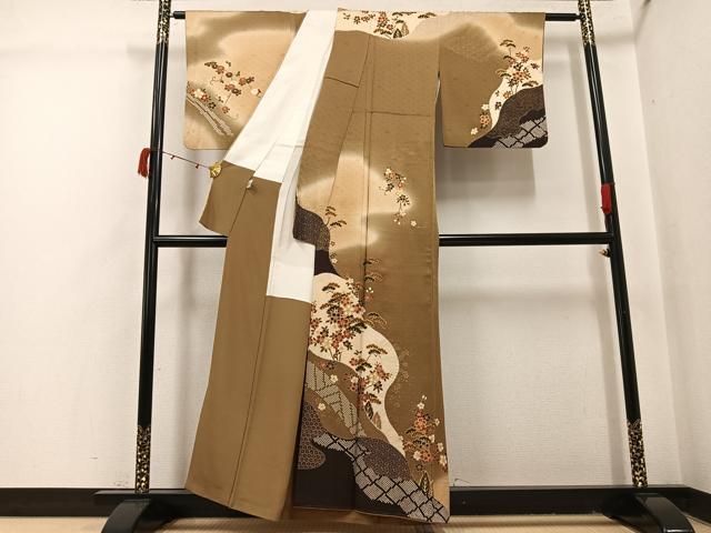 平和屋着物●十日町友禅　関芳　訪問着　草花文　暈し染め　金彩　やまと誂製　反端付き　正絹　逸品　AABI3108ph
