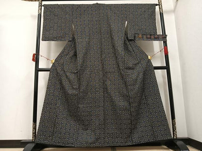 平和屋着物●本場大島紬　龍郷絣　秋名バラ　正絹　逸品　AABI3109ph