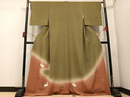 平和屋着物●人形作家・ホリヒロシ　訪問着　兎　暈し染め　金彩　鬼しぼ縮緬　正絹　逸品　AABI3110ph