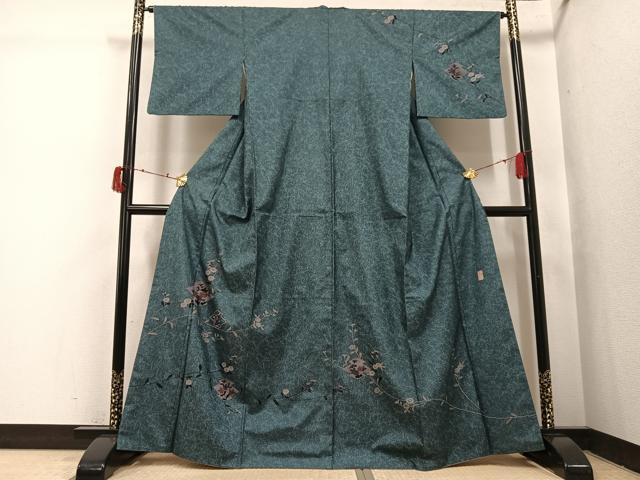 平和屋着物●本場大島紬　染大島　訪問着　作家物　松皮菱枝花文　正絹　逸品　AABI3112ph