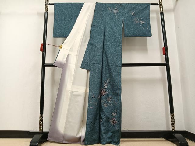 平和屋着物●本場大島紬　染大島　訪問着　作家物　松皮菱枝花文　正絹　逸品　AABI3112ph
