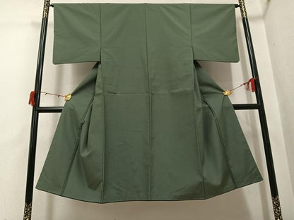 平和屋着物●男性　お召　色無地　藍媚茶色　正絹　逸品　AABI3115ph
