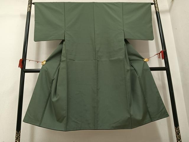 平和屋着物●男性　お召　色無地　藍媚茶色　正絹　逸品　AABI3115ph