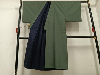 平和屋着物●男性　お召　色無地　藍媚茶色　正絹　逸品　AABI3115ph