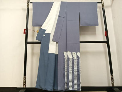 平和屋着物●東京友禅　菅有鬼一　訪問着　手描き　白鷺　金彩　正絹　逸品　未使用　AABI3117ph