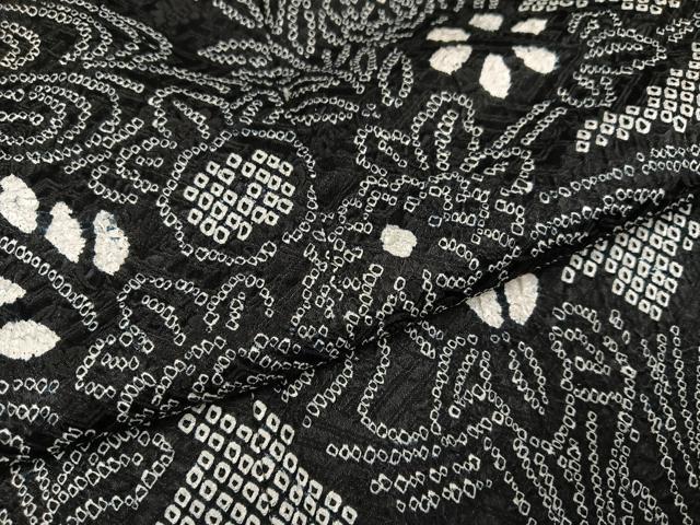平和屋着物●訪問着　総絞り　流水草花文　黒地　正絹　逸品　AABI3120ph