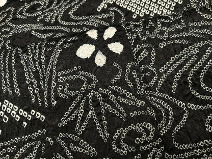 平和屋着物●訪問着　総絞り　流水草花文　黒地　正絹　逸品　AABI3120ph