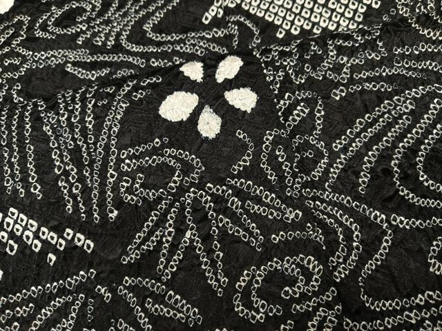 平和屋着物●訪問着　総絞り　流水草花文　黒地　正絹　逸品　AABI3120ph