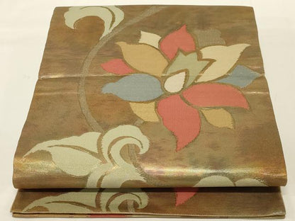 平和屋着物◎全通柄袋帯 花唐草文 金糸 正絹 逸品 未使用 AABI3121ou