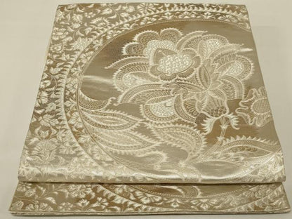 平和屋着物◎六通柄袋帯　更紗花文　銀糸　正絹　逸品　AABI3130ou