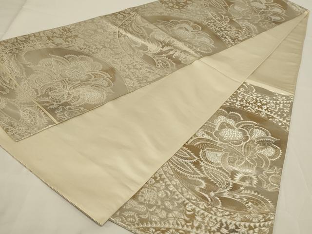平和屋着物◎六通柄袋帯　更紗花文　銀糸　正絹　逸品　AABI3130ou