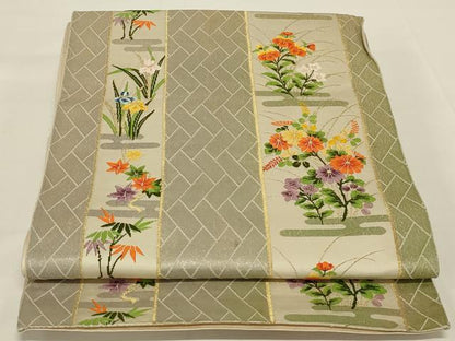 平和屋着物◎六通柄袋帯　唐織　花間道　金糸　正絹　逸品　AABI3134ou