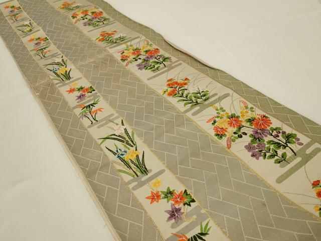 平和屋着物◎六通柄袋帯　唐織　花間道　金糸　正絹　逸品　AABI3134ou