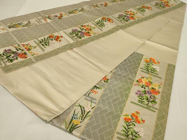 平和屋着物◎六通柄袋帯　唐織　花間道　金糸　正絹　逸品　AABI3134ou